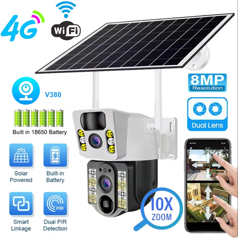 Night Vision Camera Wifi 4G - Caméra solaire 8PM 4K à double