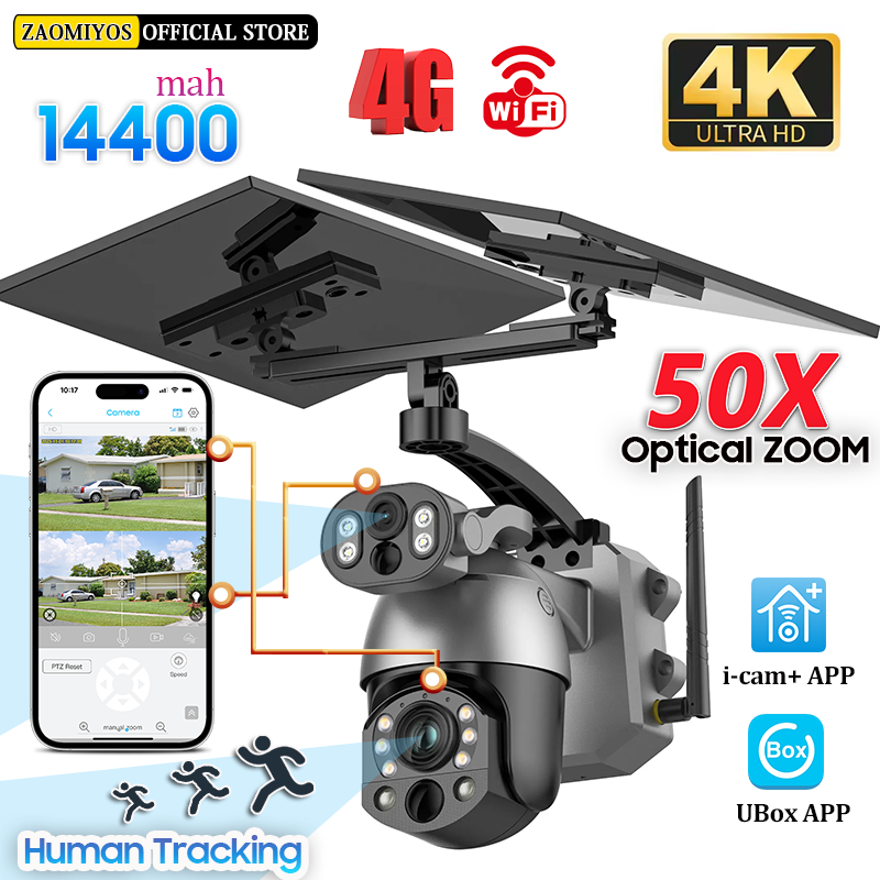 Night Vision Camera Wifi 4G - Caméra solaire 4K 50X ZOOM 10MP