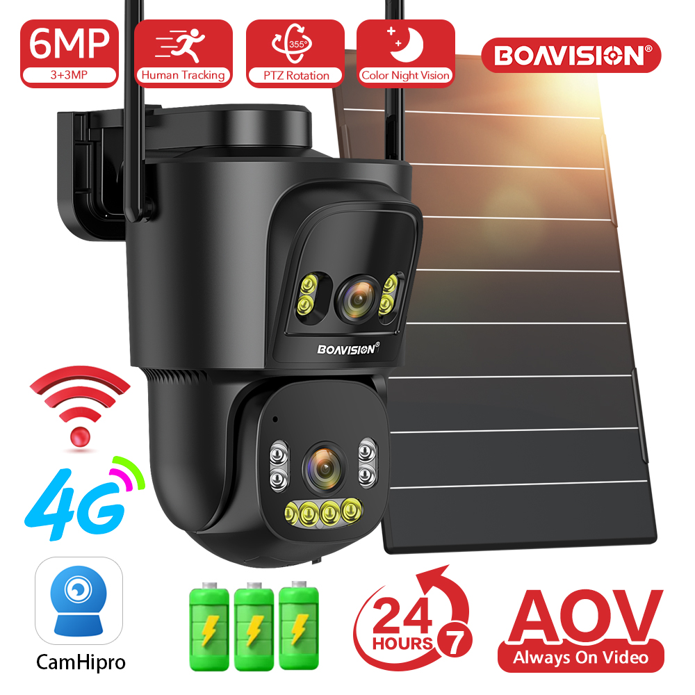 Night Vision Camera Wifi 4G - Caméra solaire AOV 6MP avec WiFi